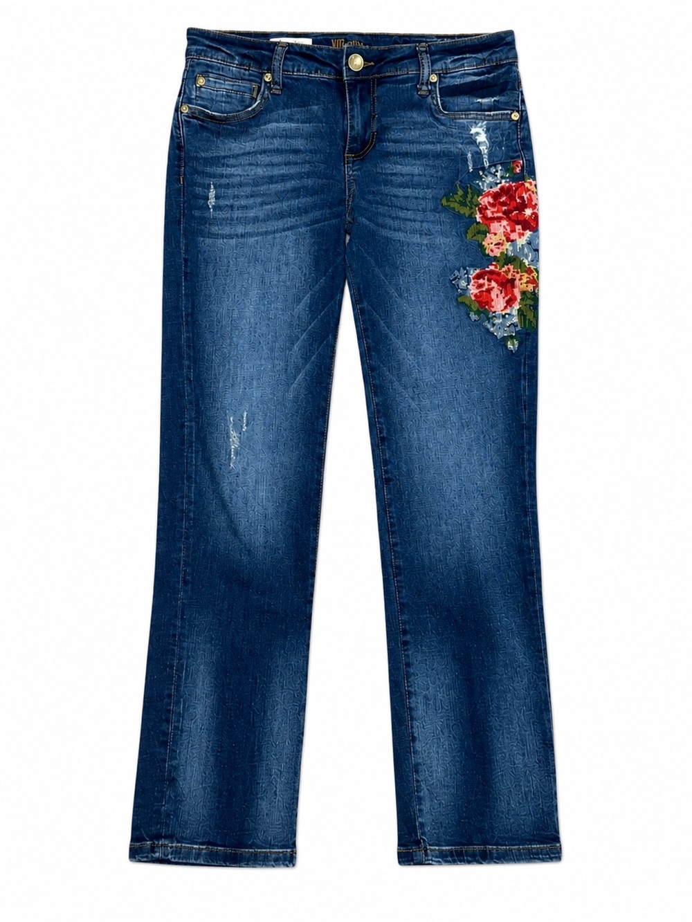 KUT From the Kloth Catherine Boyfriend Low-Rise Floral Embroidered Jeans Size 2